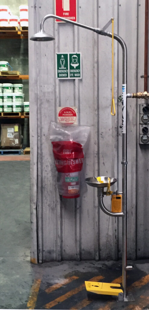 Emergency shower eyewash in a factory