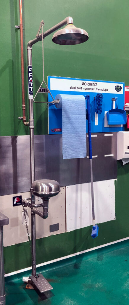Emergency shower eyewash in a laboratory