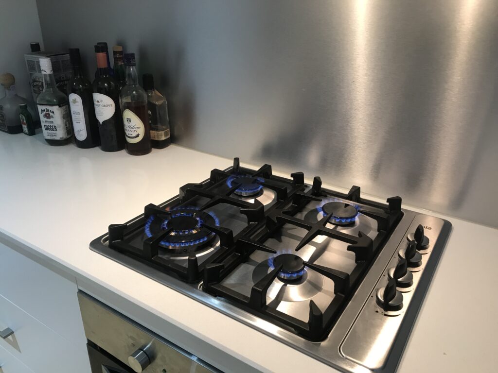 gas burners lit
